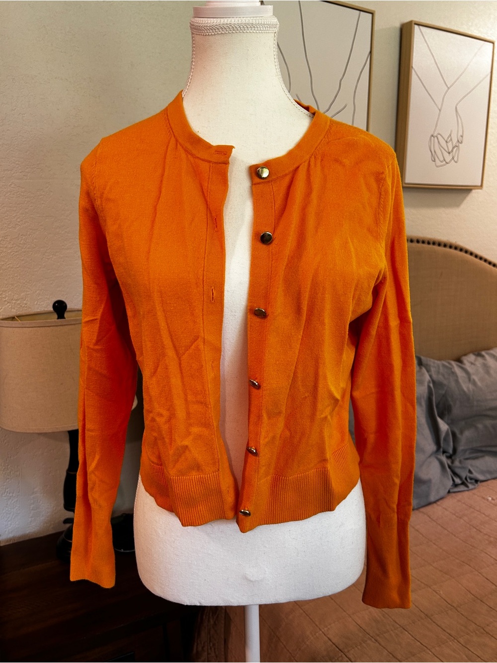 LOFT Orange Lightweight Button Cardigan